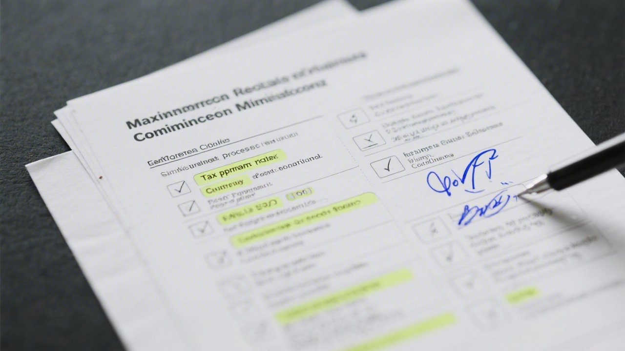 Close-up view of structured documentation checklist with highlighted tasks for tax prepayment process and compliance sign-off signatures